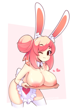 littlekitkay2:  tewitochi:Hi! Fiz is back with some sweets! ~♥  Bunny on the menu 💕