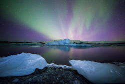isawatree:  Northern Lights at Jökulsárlón, Ísland by Réza Kalfane