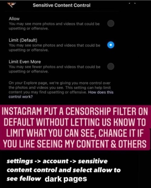 Take a second and see if you have turned off the censorship on your account on Instagram  https://www.instagram.com/p/CRpudqdgd6K/?utm_medium=tumblr