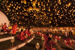 Lights aloft (the Yi Peng Lantern Festival near Chiang Mai, Thailand, when thousands of Khom Loi {sky lanterns} are sent floating into the sky)