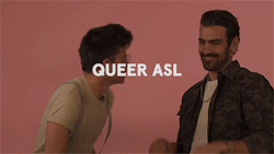 elfwreck: queerlyalex:     Nyle DiMarco &amp; Chella Man Teach Us Queer Sign Language  I love this - both that it shows how different people make the same sign, and the video that shows some of the elements that make up the words. 