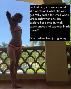 swornvirgin4ever:  Stop trying and just give up. As a virgin i stand no chance so i swear to not waste white females time anymore. Embracing this reality makes all the frustration and bitterness go away. Its better this way…