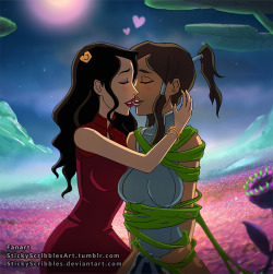   Avatar Korra and Asami part 2 Previous:http://stickyscribbles.deviantart.com/art/Avatar-Korra-and-Asami-615260096Here is the winning request idea voted on for this month. D)Avatar, Korra /Asami (Theme Bondage/Romance) Things are getting steamy with