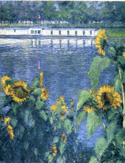 wonderingaboutitall:  Sunflowers On The Banks Of The Seine - Gustave Caillebotte 