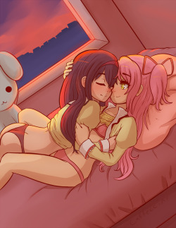 Madohomu snuggly kerdiddling hurray! Actually one of the first fully digital pictures I&rsquo;ve done since I got my cintiq; I&rsquo;m quite pleased with the results!