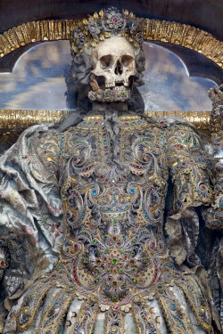 sixpenceee:Bejeweling SkeletonThe ultimate treatment for human remains is bejeweling the entire skeleton. This was popular during the 17th and 18th centuries in parts  of Germany, Austria, and Switzerland, and remains of people thought to  be holy would