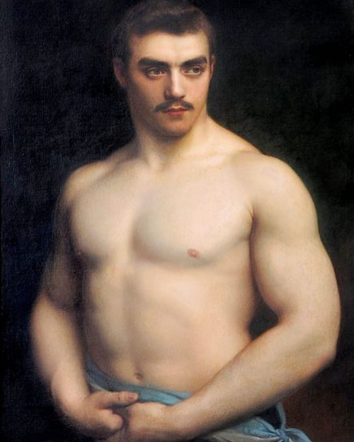 antonio-m:  Early 1910s, queer French academic painter  Gustave Courtois found enjoyment using Swiss strongman Maurice Deriaz  as his model. “Hercule au pied d’Omphale” (1912) &amp; “Persée  délivrant Amdromède” (1913). Paintings are at