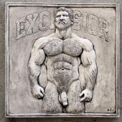 harrytanner:Excelsior. On eBay this week. #gaymuscles #eroticart #homoerotic #nudemale #gaypride #musclebear