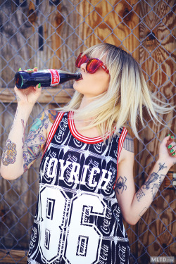 drxghie:  mltd-blog:  Joyrich has released a collab with everyone’s favorite summer beverage, Coca-cola. Shop at MLTD to get your hands on a few of the pieces. eyewear by Le Specs model: Alysha  |  photography: Naomi Christie  CLICK FOR A DOPE BLOG
