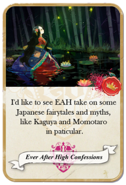 everafterhighconfessions:  I’d like to see EAH take on some Japanese fairytales and myths, like Kaguya and Momotaro in paticular. (Artwork is promo artwork released in an article for Studio Ghibli’s Kaguya Hime) 