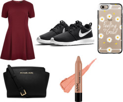 Mia. by carameljuliette featuring NYXRiver Island fit and flare dress, 100 SGD / Nike shoes, 145 SGD / Michael Kors accessories handbag, 340 SGD / Casetify apple iphone case, 71 SGD / NYX lip makeup, 24 SGD