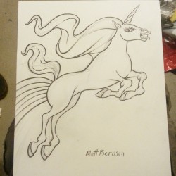 Working on another piece for my portfolio. Who would get a tattoo of this unicorn farting a rainbow? #mattbernson #unicorns #unicornfartingarainbow #artistsoninstagram #artistsontumblr  #horses