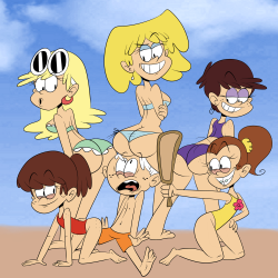 grimphantom2:  sb99stuff:  The older five Loud sisters celebrate “National Sibling Day”, by teasing Lincoln!  Too much butts too handle! 