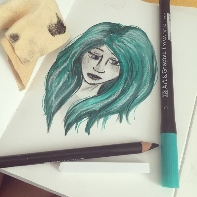 marielysketches: Sketching using my March @artsnacks ! #sketch #doodling #markers #pastel #charcoal #blue #green #sketchbook #draw #drawing ArtSnacks is like a magazine subscription but instead of a magazine you get 4 or 5 different art products to try out. Learn more about ArtSnacks here.