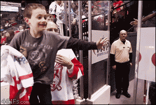 stimulatetherubber:  4gifs:  Hockey player makes kid’s day. [video]  This is so heartwarming. What some might not know about are the obstacles Tootoo has overcome to get to where he is today. Constantly being up against the stereotypes tied to being