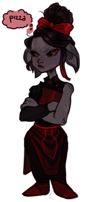 illicticsart:  stressed so here is a doodle of my new asura baby Pinna she spent last night…selling Pizzas and setting up Dates i didn’t mean for this to happen 