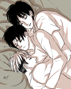 ackergay:  mairuy requested Jean/Eren/Levi for her prize in my giveaway a long time ago. 