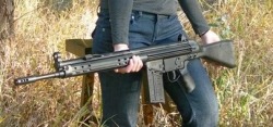 sexygungirls:  I don’t usually do posts like this, but not being able to identify the gun that a girl was holding in an earlier picture got the best of me.  I was thinking FN at first and then decided it was probably more like an HK.  I tagged the