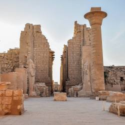 amntenofre:    ‘Ipet-Sut’ (“Karnak”), the highly sacred Precinct of the God Amon-Ra at &lsquo;Uaset’-Thebes:the Second Pylon, view from “the Court of King Sheshonq I” (the Forecourt).The Second Pylon was built by King Horemheb (ca. 1323