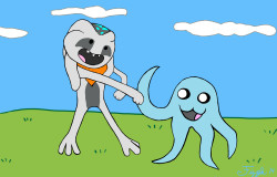 Adventure Time, with Fizzle and Tentacle Friend! Seriously, I&rsquo;d go on an adventure any day with that squid. He&rsquo;s like the coolest friend ever.