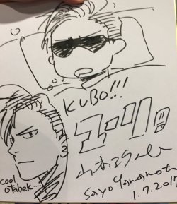 Kubo’s Otabek sketch for a lucky fan (Also with Sayokan’s autograph) at Anime Expo 2017 earlier today - omg this is glorious!!!!P.S. Otabek you’re already the coolest especially in Yuri’s eyes don’t worry
