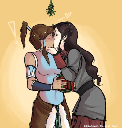 beroberos:  Korra asks Asami what the hell is up with that twig hanging above them. THERE now you guys can’t say that I didn’t post anything for christmas :D /late  tees the season~ &lt;3 &lt;3 &lt;3