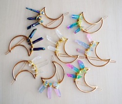 sosuperawesome: Crystal Moon Hair Clips  Beees Beads on Etsy  See our #Etsy or #Hair Accessories tags  