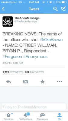 dynastylnoire:  ameliaorjamerson:  thagoodthings:  OFFICER NAME HAS BEEN LEAKED THEY ARE THREATENING TO RELEASE PHOTOS, ADDRESS, NUMBERS IF FERGUSON POLICE DO NOT RESPOD TO THEIR REQUEST LIKE THESE PPL TRULEY AINT PLAYING  I wanted to post this but I
