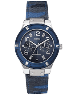 camouflage-style:  GUESS Women’s Blue Camouflage Strap Watch 39mm U0458L2