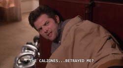 thelow-cal-calzone-zone:  i love this scene because Adam Scott delivers this line with such emotion that if you watched it out of context and had no idea what a calzone is then you would probably think this was some mafia movie and this scrawny little