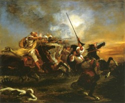 Eugène Delacroix (Charenton-Saint-Maurice 1798 - Paris 1863); Exercices militaires des Marocains (Moroccan Horsemen&rsquo;s military Exercises),1832; oil on canvas; Musée Fabre de Montpellier