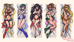 Concept sketches! Planning out my line up of Sailor Senshi dakimakura!