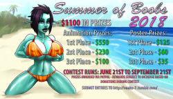 vaako-7:  SUMMER OF BOOBS 2018  It begins again! The Prizes The contest is broken down into two categories–Animations, and Images. There is a total of 񘊌 US dollars to be awarded between these categories. Animations: 1st Place is 550 US dollars