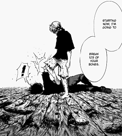 what kind of tripped me out about this part was prior to becoming a ghoul kaneki was going to school to study literature, suddenly as hes breaking this dude down bone by bone he displayed an awareness of skeletal structure akin to a medical student. and