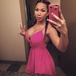 musclegirlsinmotion:  @tinang13 A little look change for the weekend😊✌🏾️ No gym wear today 😁 #pinkromper #braids #girlswithmuscle #sundayfunday  Hair by @erika.hairartist