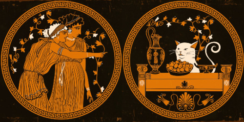space-kitto-supreme: swirling-orbs-of-disorder:  alexandriad: woman yelling at cat meme but make it ancient greek red figure pottery From ancient to abstract, this one sure got around. Japanese one made no sense to me until I finally saw the “sale