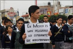 matoyryuko:   &ldquo;In Mexico is more dangerous being a student than a drug-trafficker&rdquo; #justiciaparaayotzinapa  November 20th, 2014, Celaya,Guanajuato. Photograph by Alejandro Cuevas.