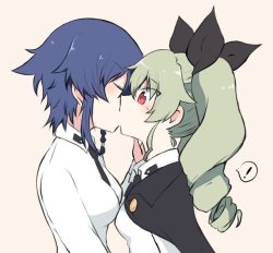 wholesomeyuri:  ✧･ﾟ: *✧ Pepperoni Surprise Kisses Anchovy ✧ *:･ﾟ✧  ♡ Characters ♡ :   Pepperoni ♥ Anchovy   ♢ Anime ♢ :   Girls und Panzer - (AL, A-P, MAL)   ☆ Source ☆ : twitter .｡*ﾟ .*.｡ Art by Aimai ｡.*. *ﾟ｡.