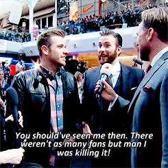 winterwldow:  Chris Evans embarrassed by his brother Scott at the London Premiere.Interviewer: How proud are you of your brother? Just barely actually. The things he was doing before 10 years old are way better than what he’s doing now…