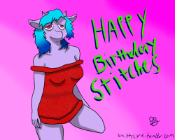 I found the lack of sexy goat anthros disturbing. So I fixed the problem.((there are so many things wrong with this picture i cant even &gt;.&lt;)) Sorry Stitches for my crappy art. I hope you still like it~! Happy Birthday Stitches! 