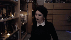 mirahxox:  littledollygingersnaps:  Wednesday’s Wax PlayYour favorite Addams girl is all grown up and making a new potion tonight. If everything goes well, you’re in for a surprise! In her typical black and white dress and black lipstick, she soon