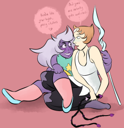 carminedeplomb: pearlmethyst week - FREE day!! outfit/weapon swaps are fun!! it took this drawing to finally get me to understand ame is wearing leggings under leggings  @annadesu 