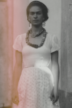 peace-love-hippieness:   &ldquo;I paint myself because I am often alone and I am the subject I know best.&rdquo; — Frida Kahlo  I havw never seen this of her before 