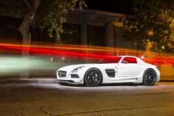 automotivated:   	RENNtech Mercedes SLS Black Series by Axion23    	Via Flickr: 	RENNtech Mercedes SLS Black Series spotted in Carmel during Car Week.   I thought this shot was ruined because a car drove by but I kind of like how it came out.   