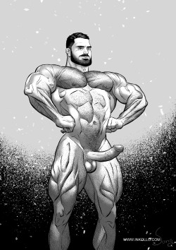 inkollo:  Bodybuilder Samson (from “Big is Better”) does the Front Lat Spread pose naked on stage. Source: INKOLLO This post is to celebrate that my tumblr finally hit 1000 followers. Yeah! 