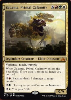 legendaryedhplays: What a mighty fine dino.  https://collected.company/2018/01/04/rivals-ixalan-spoiler-zacama-primal-calamity-192/ 
