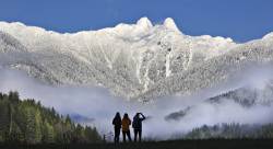 Snowy majesty (The Lions, a pair of twin granite domes, form part of the North Shore Mountains that overlook Vancouver, BC, Canada)