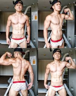 asiandragons:  groovapooh:  Now serving 🌭. Hungover but still got up to beast a workout. Well kinda beast it. So dead. Time for work. Sigh. 💪😧 #undies #flexfriday #flexing #muscles #abs #progressreport #intermittentfasting #workout #weightlifting