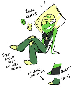 rebeccasugar:  Orig. concept from October 2014 for the treatment of Peridot’s feet. There was a heavy discussion among the crew, if we should do leggings, toe-and-heel or just toe color for the socks, and even a controversial bare-foot-stirrup option.