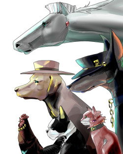 maiyeng:  一味総獣 by 亜鉛さん  Avdul&rsquo;s and Polnareff&rsquo;s animal forms are so appropriate.